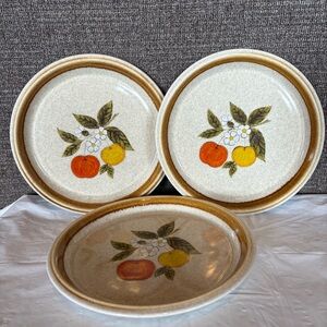 Vtg Set of 3 Mikasa Stone Manor Tempting F5812 Dinner Plate 70s Apples Japan